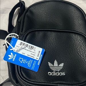 adidas Black Mini Backpack with White Trefoil Embroidery